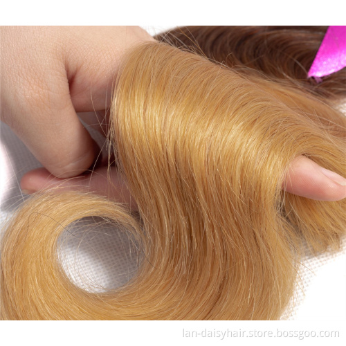 Lan-Daisy T1B/27 Ombre Brazilian Body Wave Hair Bundles 8-26 Inch Honey Blonde Human Hair Extension Remy Hair Weave Bundles